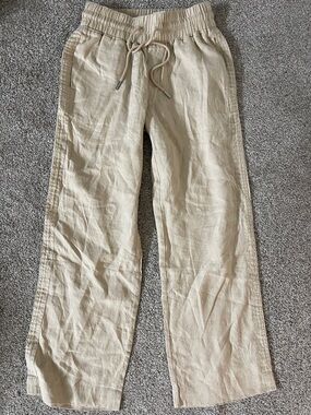 Quince Wide-Leg Linen Blend Drawstring Pants — Beige